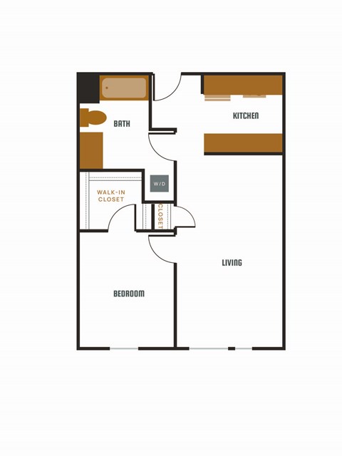 Floor plan for 1 bed, 1 bath, 709 sqft